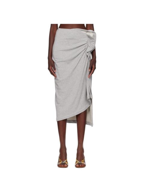 Dries Van Noten Gray Gathered Midi Skirt