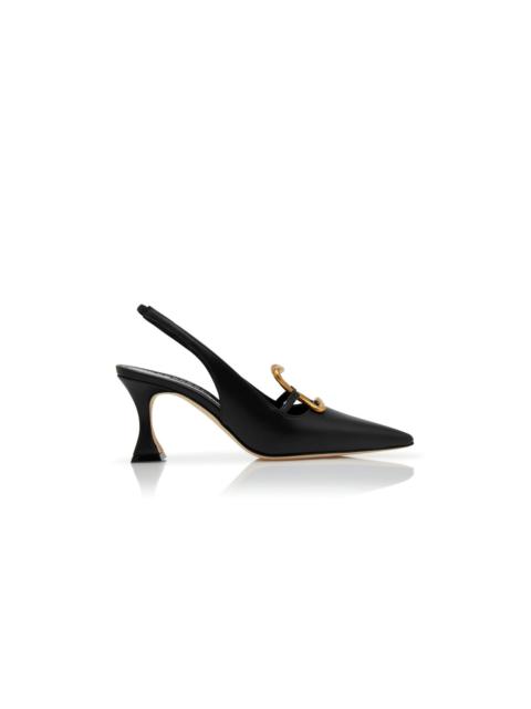 Black Calf Leather Slingback Pumps