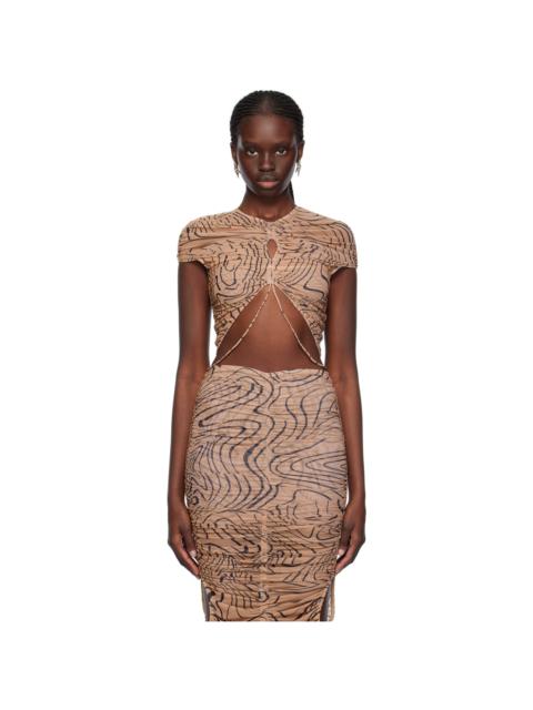 MUGLER Tan Printed T-Shirt