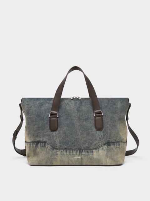 Ferrari Acid-washed denim and leather duffle bag