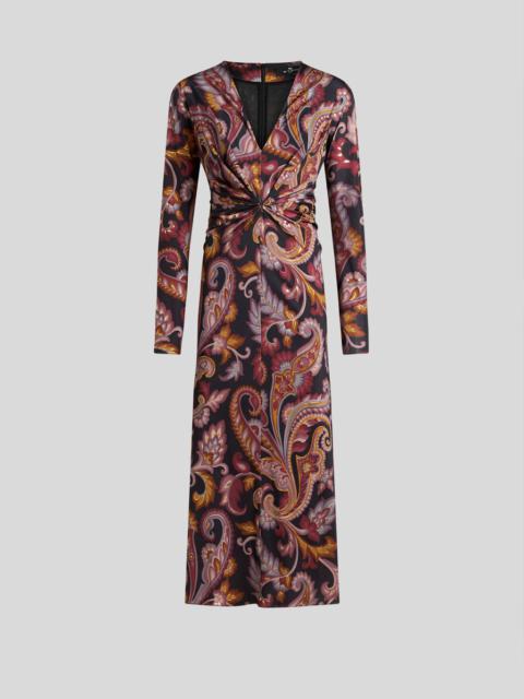 Etro Etro Embellished Long Sleeve Silk Crepon Midi Dress in