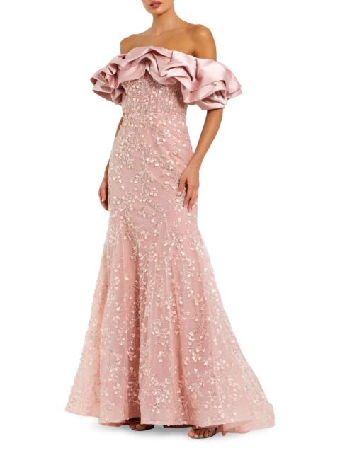 MAC DUGGAL Women's Evening Beaded Appliqué Off-The-Shoulder Mermaid Gown - Rose