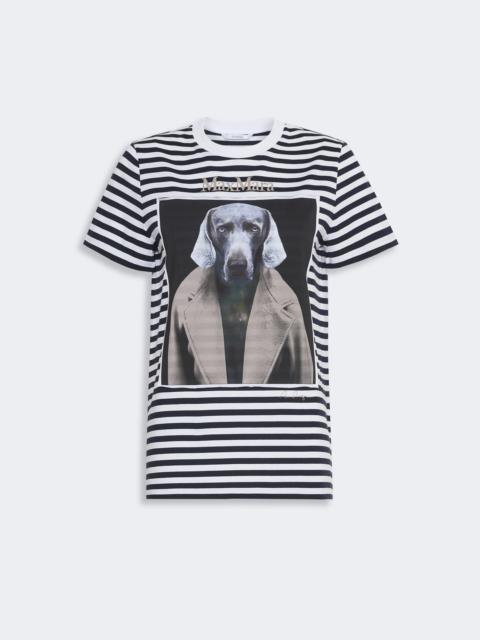 Max Mara ZELANTE Striped cotton T-shirt with iconic print - WHITE BLUE