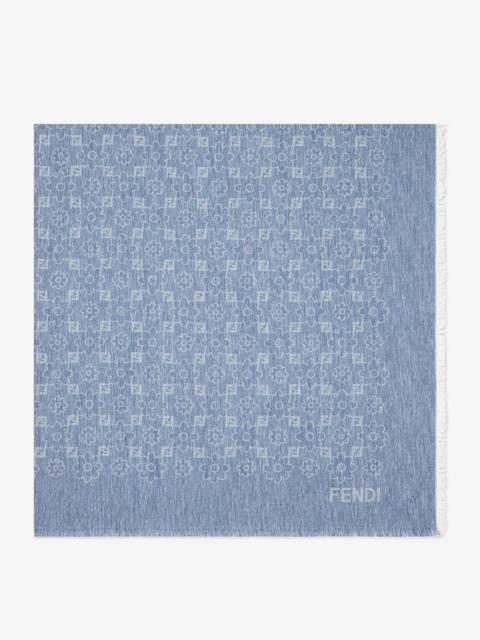 FENDI FF Shawl Blue cotton and silk shawl