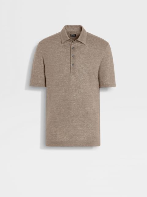 ZEGNA LIGHT TAUPE OASI LINO POLO SHIRT