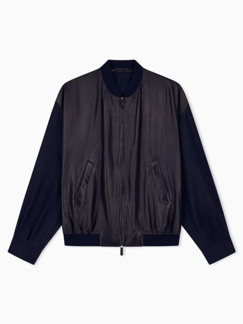 GIORGIO ARMANI BLOUSON JACKET OVERSIZED FIT LEATHER WITH SILK LINING