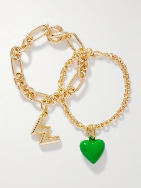 ROXANNE ASSOULIN The Happy Heart Initial set of two gold-tone and enamel bracelets Gold