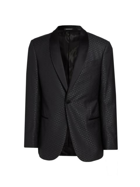 EMPORIO ARMANI Men's Tonal Check Virgin Wool-Silk Dinner Jacket - Dark Grey