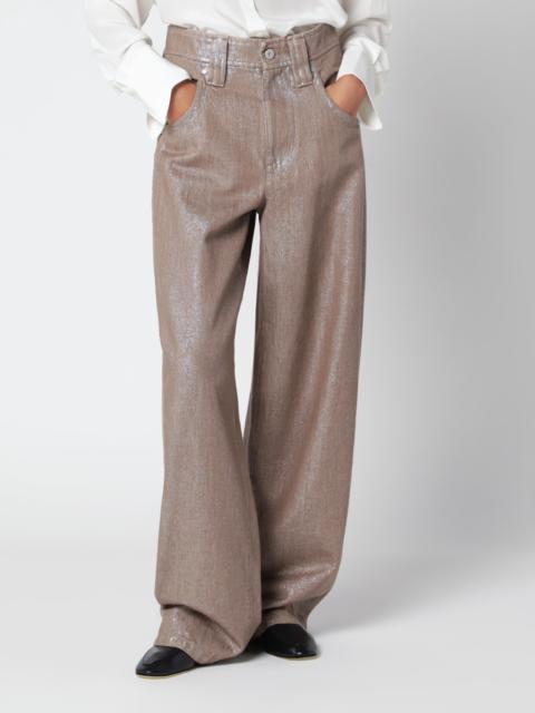 Brunello Cucinelli Beige Baggy trousers in lamé denim