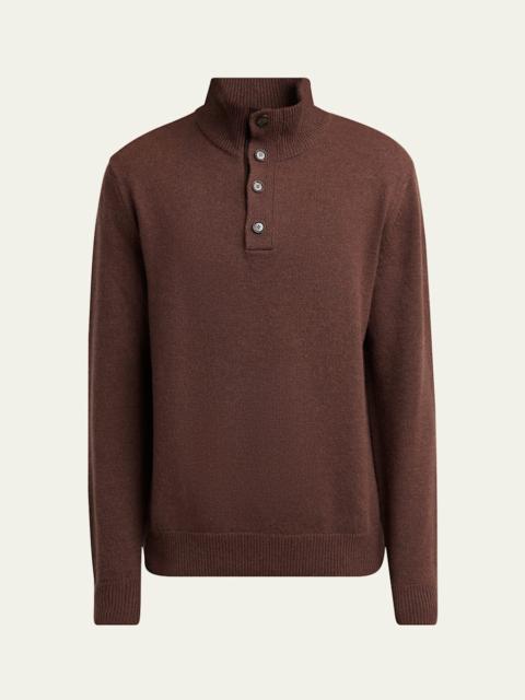 Brioni Men's Cashmere Button Mock-Neck Sweater