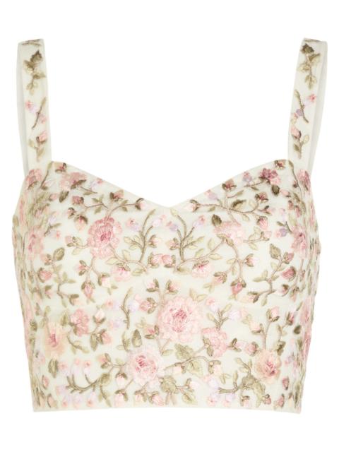Needle & Thread Needle & Thread Eden Rose Floral-embroidered Tulle Crop top