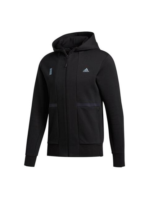 adidas Wj Htt Solid Color hooded Zipper Woven Jacket Black FU6254