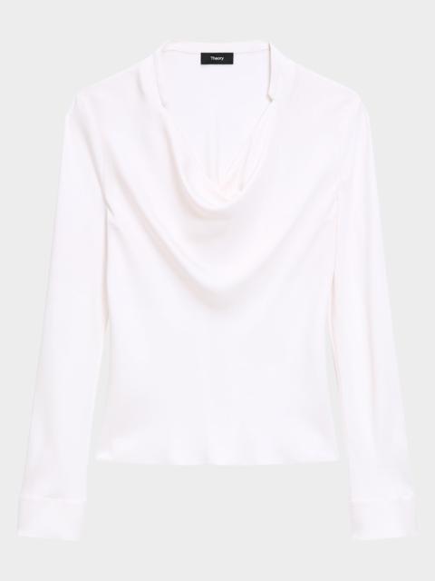 Theory Draped Long-Sleeve Silk Blouse