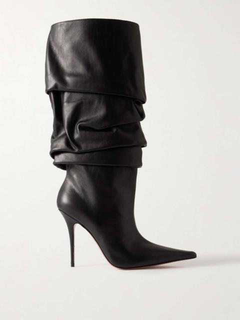 Amina Muaddi Anok gathered leather knee boots Black