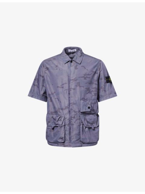 Stone Island Camo Compass-Badge Ripstop Cotton-Blend Shirt