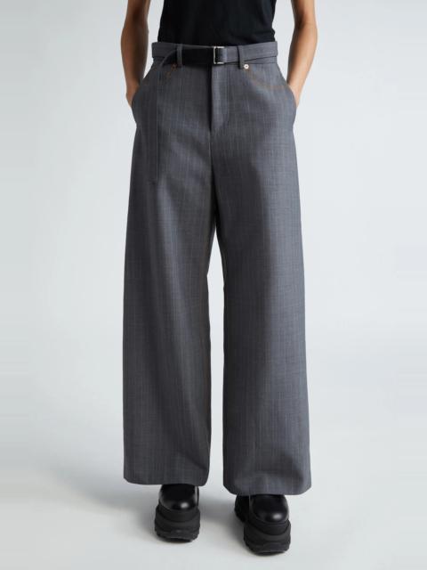 Pinstripe Belted Trousers