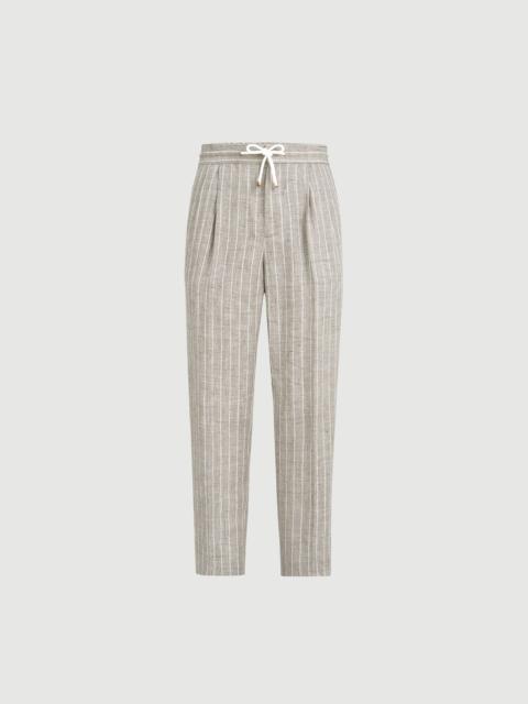 Brunello Cucinelli Chalk stripe linen twill trousers with drawstring and double pleats