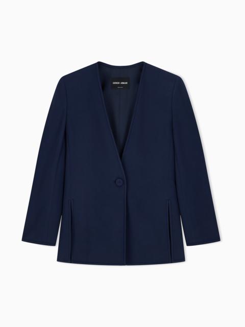 GIORGIO ARMANI JACKET IN TECHNICAL VISCOSE CADY WITH V-NECK AND SIDE SLITS