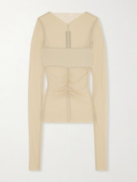Rick Owens Ruched stretch-mesh T-shirt Sand