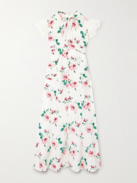 Alessandra Rich Bow-detailed Embellished Organza-trimmed Floral-print Silk Midi Dress