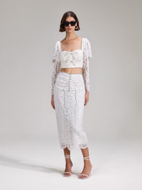 Cream Cord Lace Midi Skirt