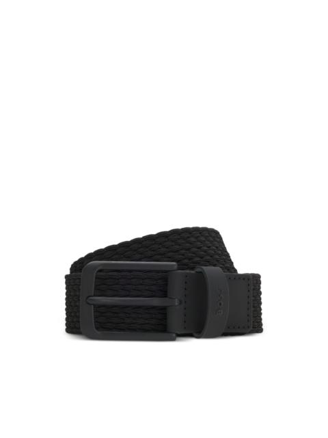 BOSS woven belt with leather trims and logo detail