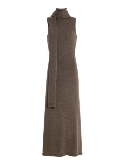 STAUD Canal Scarf-Neck Wool Midi Dress brown
