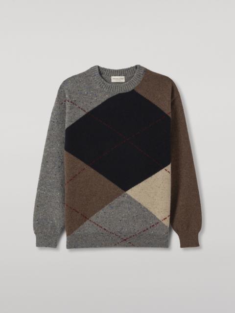 Johnstons of Elgin Monteith Grey Exploded Argyle Donegal Cashmere Jumper