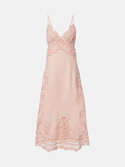 FARM RIO Embroidered linen slip dress