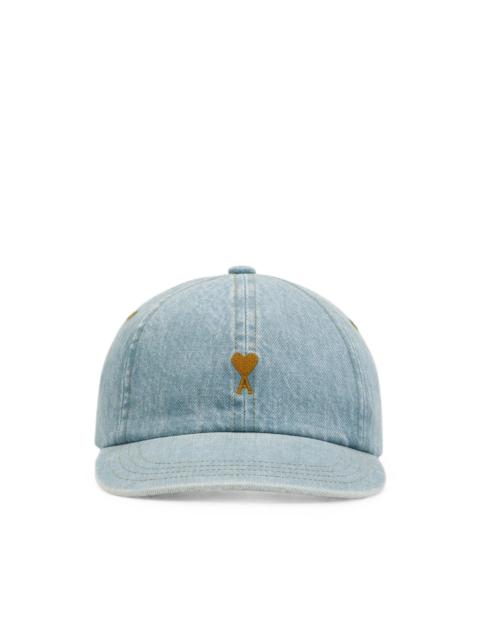 AMI Paris blue denim cotton cap with Ami de Coeur Light washed denim