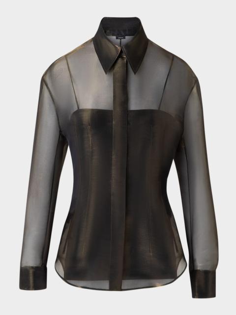 AKRIS Button Down Silk Organza Blouse with Tank