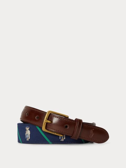 Polo Ralph Lauren Polo Bear Leather-Trim Striped Belt