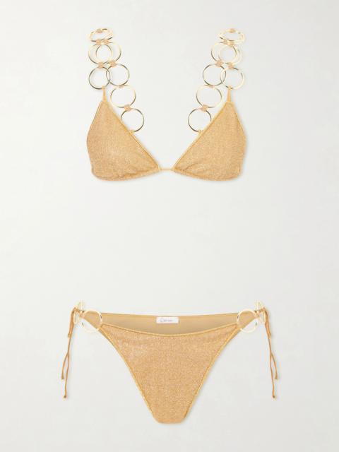 Oséree Lumière Embellished Metallic Triangle Bikini