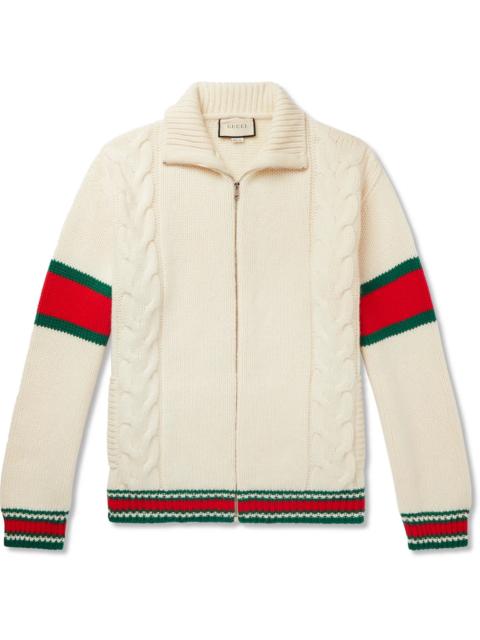 GUCCI Striped Cable-Knit Wool Zip-Through Jacket