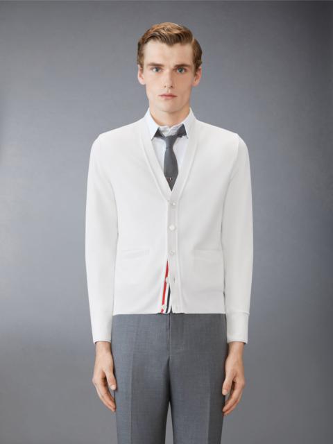 Thom Browne Silk Pique 4-Bar V Neck Cardigan