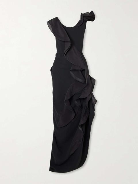 MATICEVSKI Satellite Wave asymmetric ruffled organza-trimmed crepe gown Black