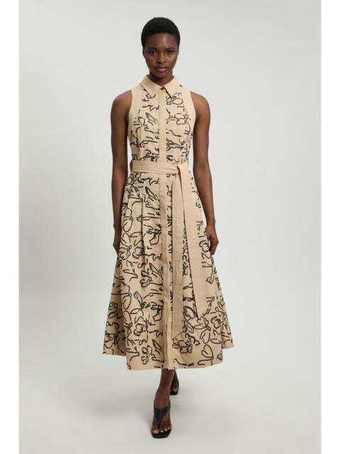 KAREN MILLEN Petite Linen Matte Sequin Collared Midi Dress