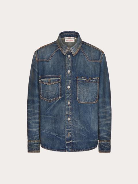 DENIM SHIRT WITH METALLIC V DETAIL