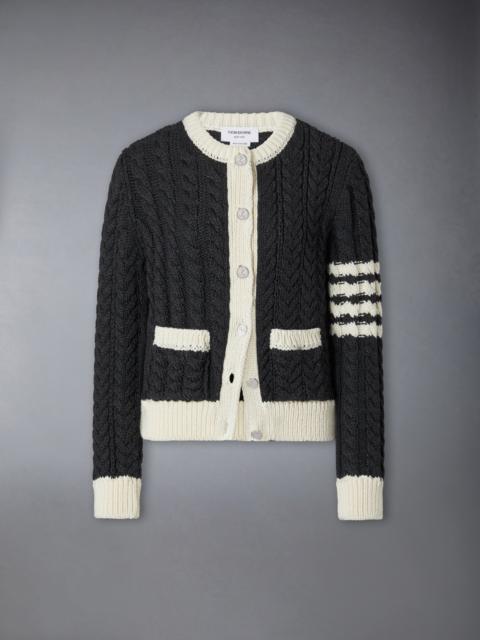 Thom Browne MERINO WOOL 4-BAR ARAN CABLE CARDIGAN