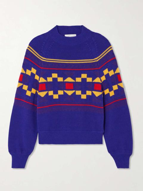 HIGH SPORT Lara intarsia-knit cotton-blend sweater Blue