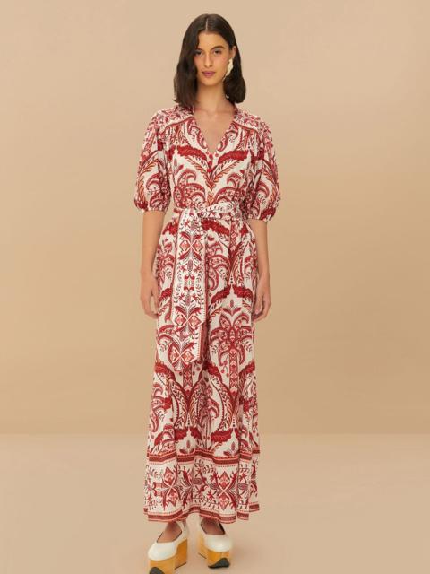 FARM RIO Off-White Green Floral Cascade Lenzing™ Ecovero™ Euroflax™ Midi Dress