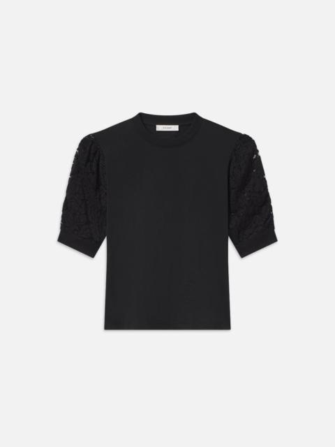 FRAME Lace Sleeve Frankie Tee in Black