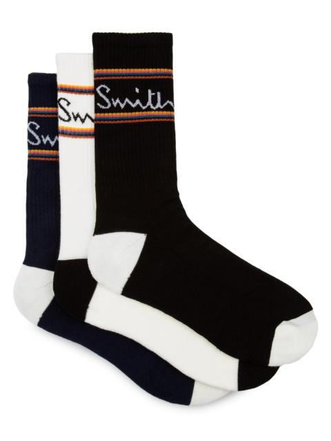 Paul Smith Men's 3-Pair Cotton-Blend Logo Socks - Multi