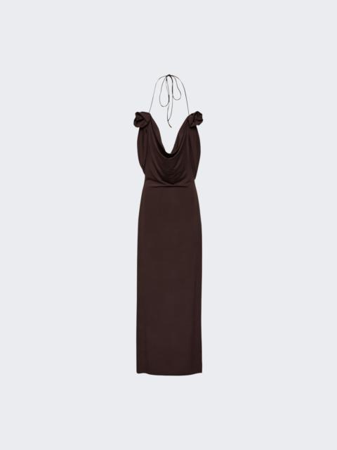MAGDA BUTRYM Draped Cowl Neck Midi Dress Brown