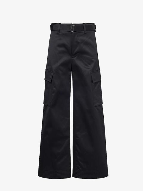 sacai Wide-leg mid-rise cotton trousers
