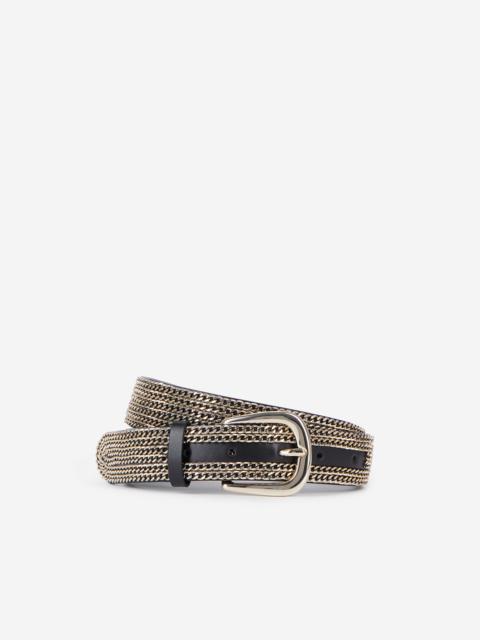 The Kooples BLACK LEATHER BELT WITH CHAINS