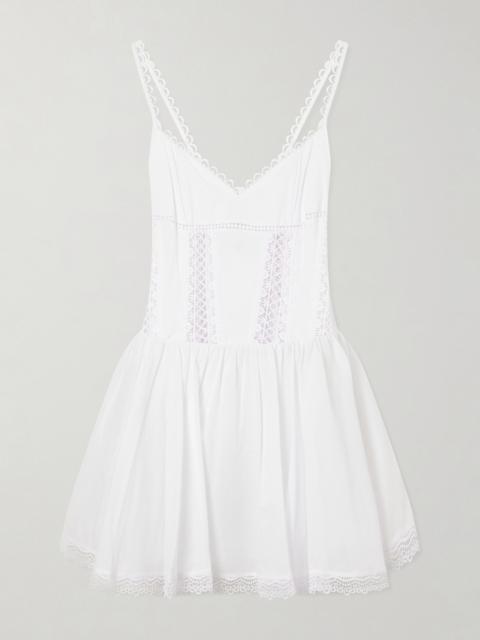 Charo Ruiz Gardenia Lace-trimmed Cotton-blend Poplin Mini Dress