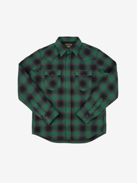 Iron Heart IHSH-373-GRN Ultra Heavy Flannel Ombré Check Western Shirt - Green