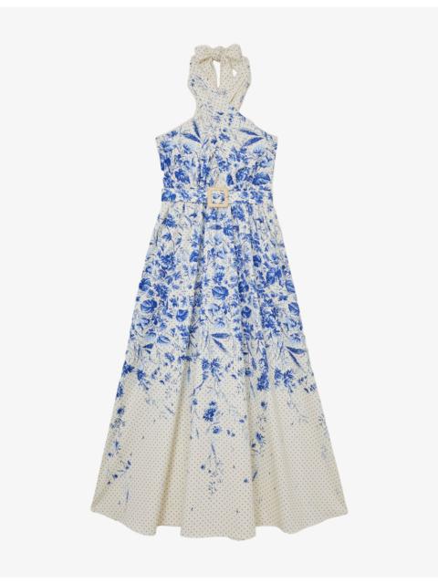 REISS Amaya Floral-Print Stretch-Cotton Maxi Dress