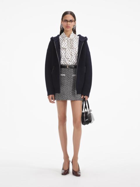 self-portrait Navy Knit Diamante Trim Hoodie